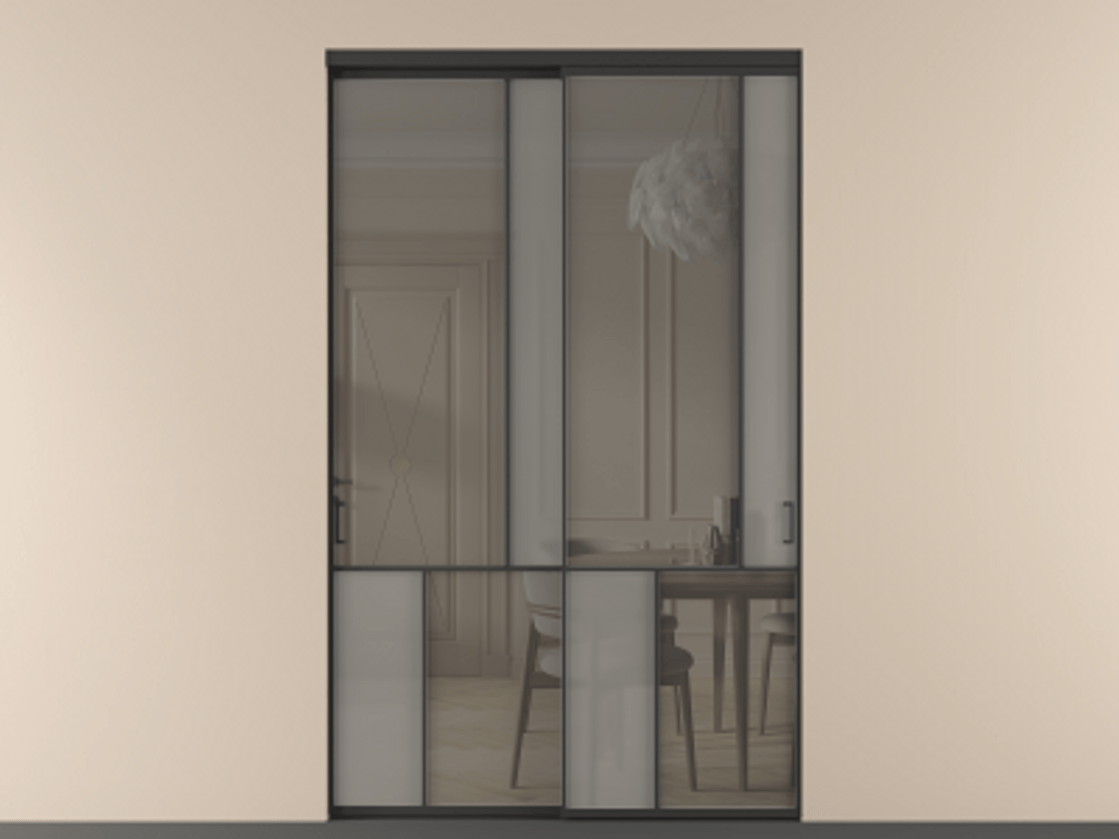 Перегородка Мозаик внутри проёма 2 створки АЛПР 041.21 Алюминий Черный Сатинированное серое стекло, триплекс, 6 мм + Прозрачное серое стекло, триплекс. Скрытый короб ЧЕР Цена 685160 сом . Фабрика дверей Волховец 8 (800) 551 43 19 Перегородка Мозаик внутри проёма 2 створки АЛПР 041.21 Алюминий Черный Сатинированное серое стекло, триплекс, 6 мм + Прозрачное серое стекло, триплекс Цена 685160 сом | Volhovec