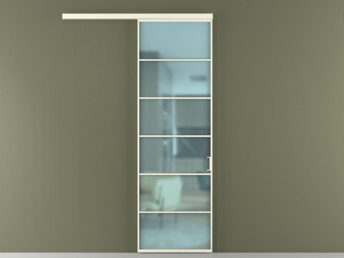 Перегородка Формато вдоль стены 1 створка АЛПР 040.04 Алюминий молочно-белый Сатинированное голубое стекло, триплекс Цена 757500 AMD  | Volhovec