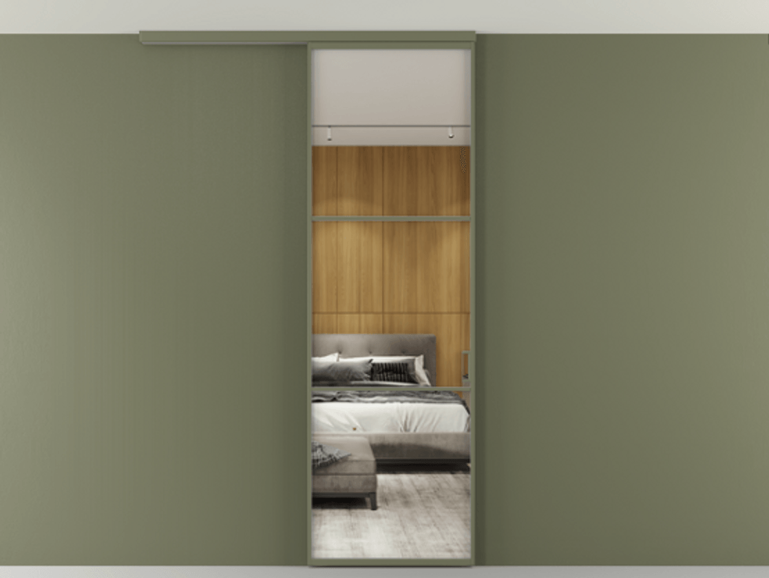 Перегородка Формато вдоль стены на потолок 1 створка АЛПР 040.03 Алюминий оливковый тёмный Двустороннее зеркало, триплекс , триплекс 6 мм Цена 147040 сом | Volhovec