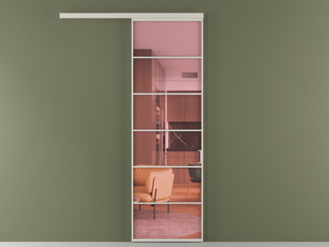 Перегородка Формато вдоль стены 1 створка АЛПР 040.04 Алюминий тёплый серый Прозрачное розовое стекло, триплекс Цена 163540 сом  | Volhovec