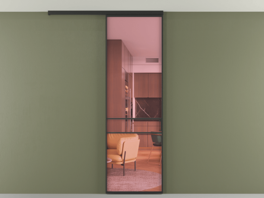 Перегородка Формато вдоль стены на потолок 1 створка АЛПР 040.02 Алюминий Черный Прозрачное розовое стекло, триплекс Цена 135680 сом | Volhovec