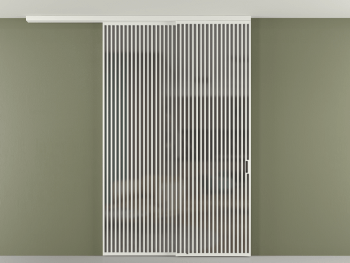 Перегородка Формато вдоль стены на потолок 2 створки с синхронным механизмом АЛПР 040.06 Алюминий светло-серый Сатинированное серое стекло, триплекс Цена 766760 сом | Volhovec