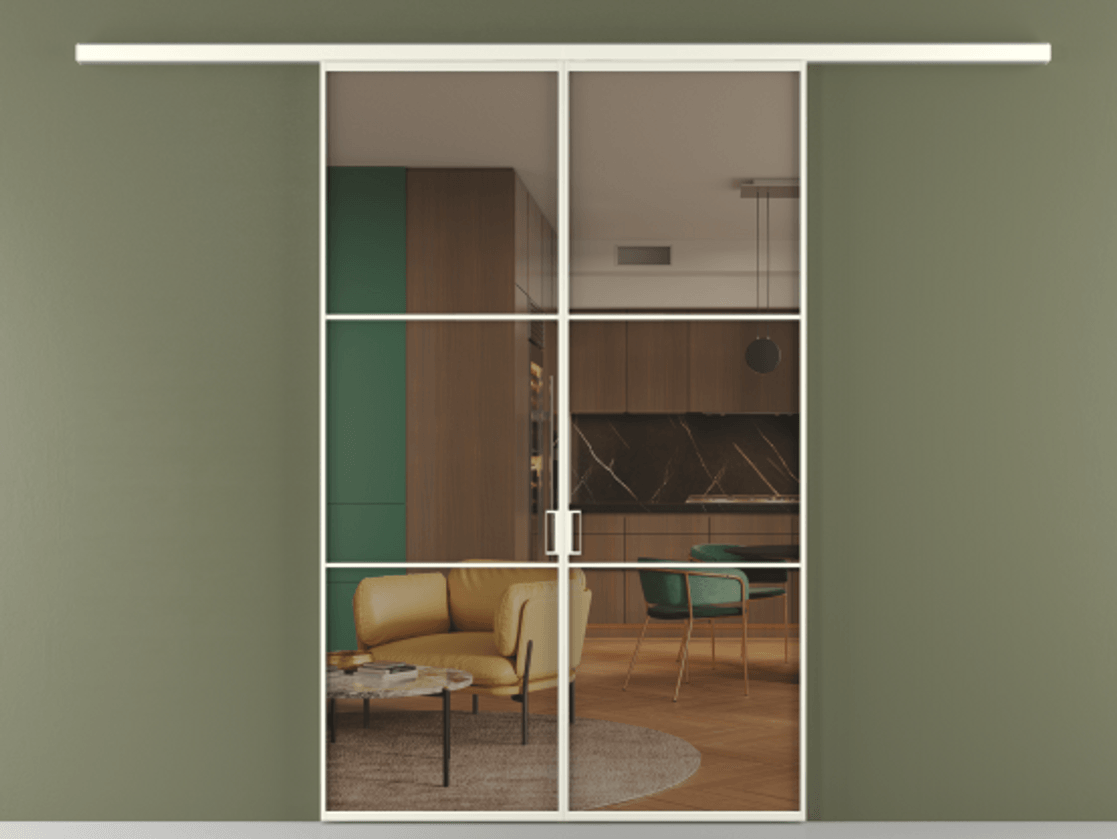 Перегородка Формато вдоль стены 2 створки АЛПР 040.03 Алюминий жемчужный Прозрачное бронзовое стекло, триплекс Цена 284580 сом | Volhovec