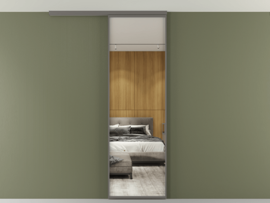 Перегородка Формато вдоль стены на потолок 1 створка АЛПР 040.01 Алюминий классический серый Двустороннее зеркало, триплекс , триплекс 6 мм Цена 134540 сом | Volhovec