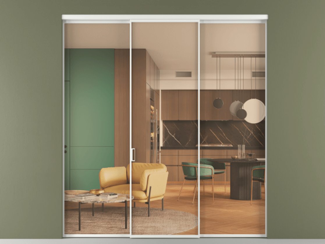 Перегородка Формато внутри проёма 3 створки АЛПР 040.01 Алюминий белоснежный Прозрачное оранжевое стекло, триплекс Цена 327780 сом | Volhovec