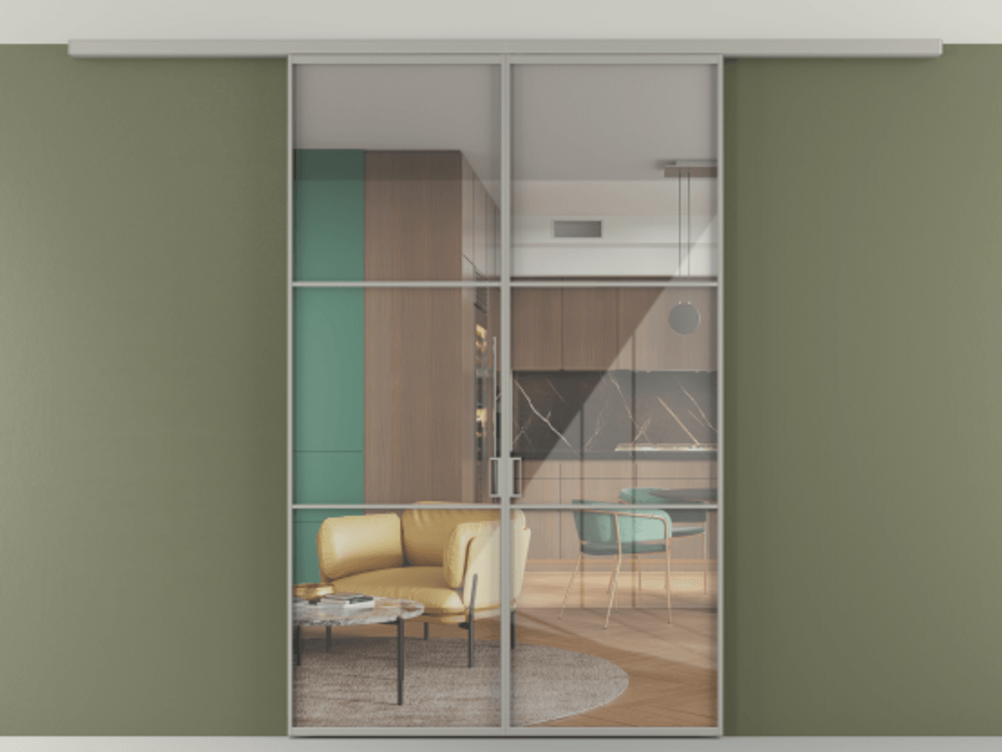 Перегородка Формато вдоль стены на потолок 2 створки АЛПР 040.03 Алюминий нейтральный серый Рефлективное прозрачное стекло "Стопсол", калёное. Цена 302380 сом 1. Полотно 2 шт. (800/2100 мм)
2. Комплект установки раздвижной системы
3. Базовый комплект фурнитуры
4.Ручка Рондо. Фабрика дверей Волховец 8 (800) 551 43 19 Перегородка Формато вдоль стены на потолок 2 створки АЛПР 040.03 Алюминий нейтральный серый Рефлективное прозрачное стекло "Стопсол", калёное Цена 302380 сом | Volhovec