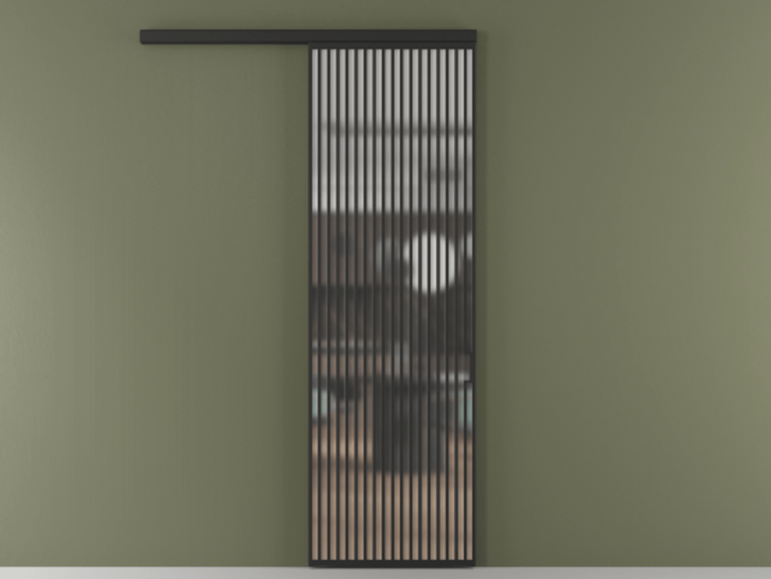 Перегородка Формато вдоль стены 1 створка АЛПР 040.06 Алюминий Черный Сатинированное стекло "Мателюкс Кристал Вижн", калёное, матовое, каленое 6 мм Цена 217500 ₽  | Volhovec