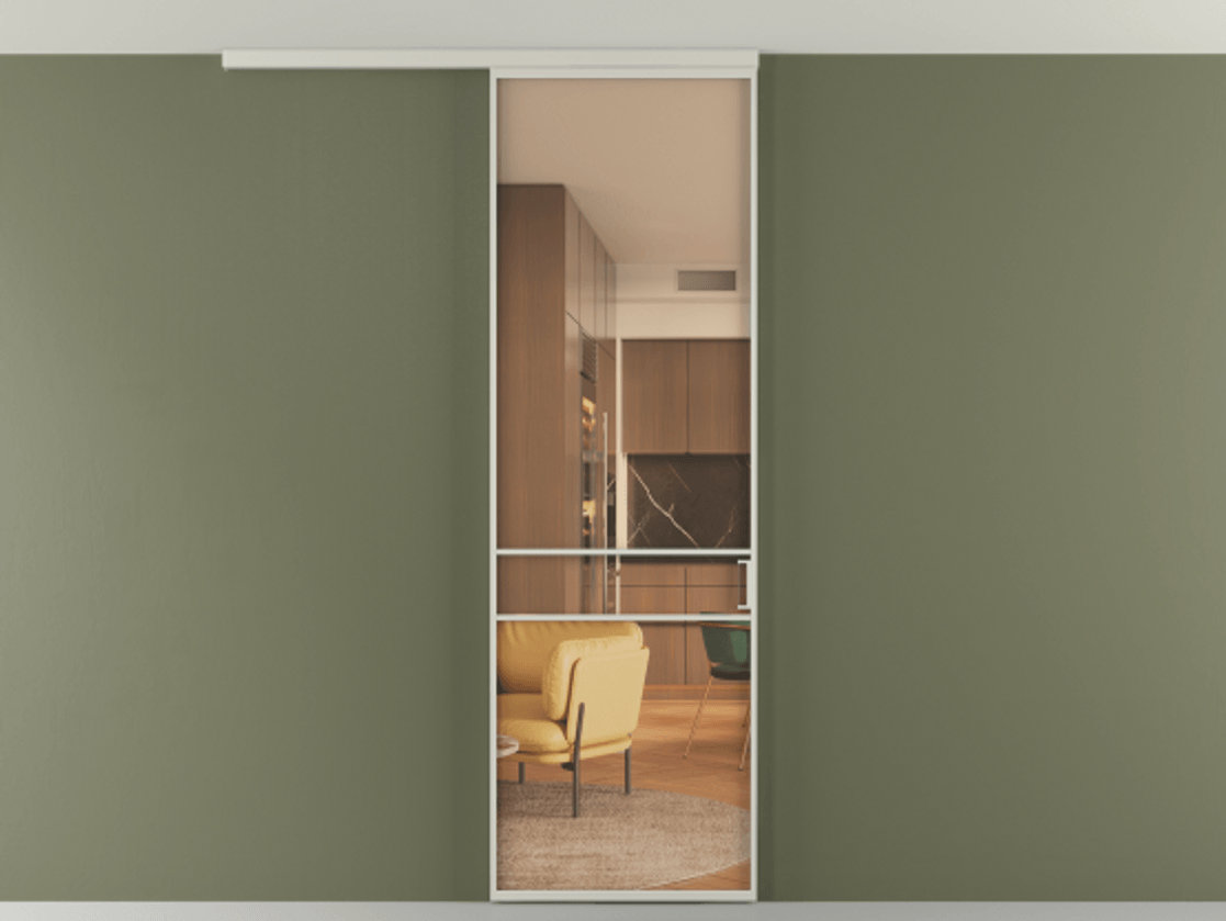 Перегородка Формато вдоль стены на потолок 1 створка АЛПР 040.02 Алюминий тёплый серый Прозрачное оранжевое стекло, триплекс Цена 141020 сом | Volhovec