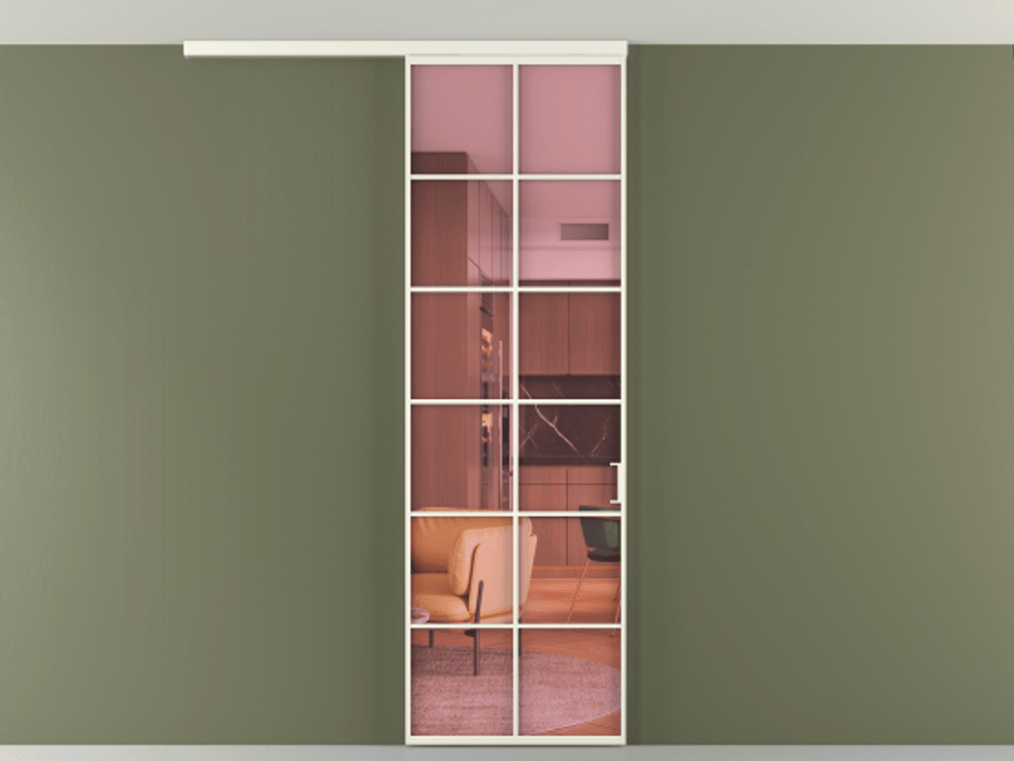 Перегородка Формато вдоль стены на потолок 1 створка АЛПР 040.05 Алюминий жемчужный Прозрачное розовое стекло, триплекс Цена 150390 сом | Volhovec