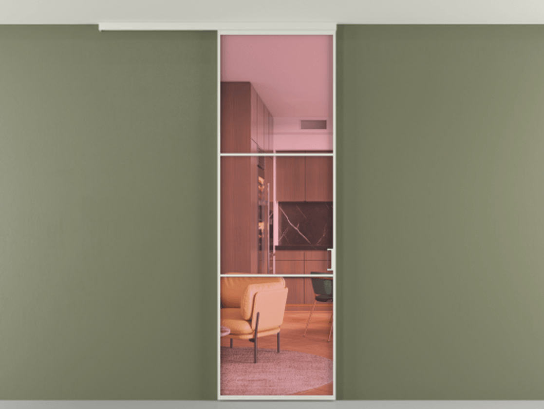 Перегородка Formato вдоль стены на потолок 1 створка АЛПР 040.03 Алюминий Белый Прозрачное розовое стекло, триплекс Цена 141410 сом | Volhovec