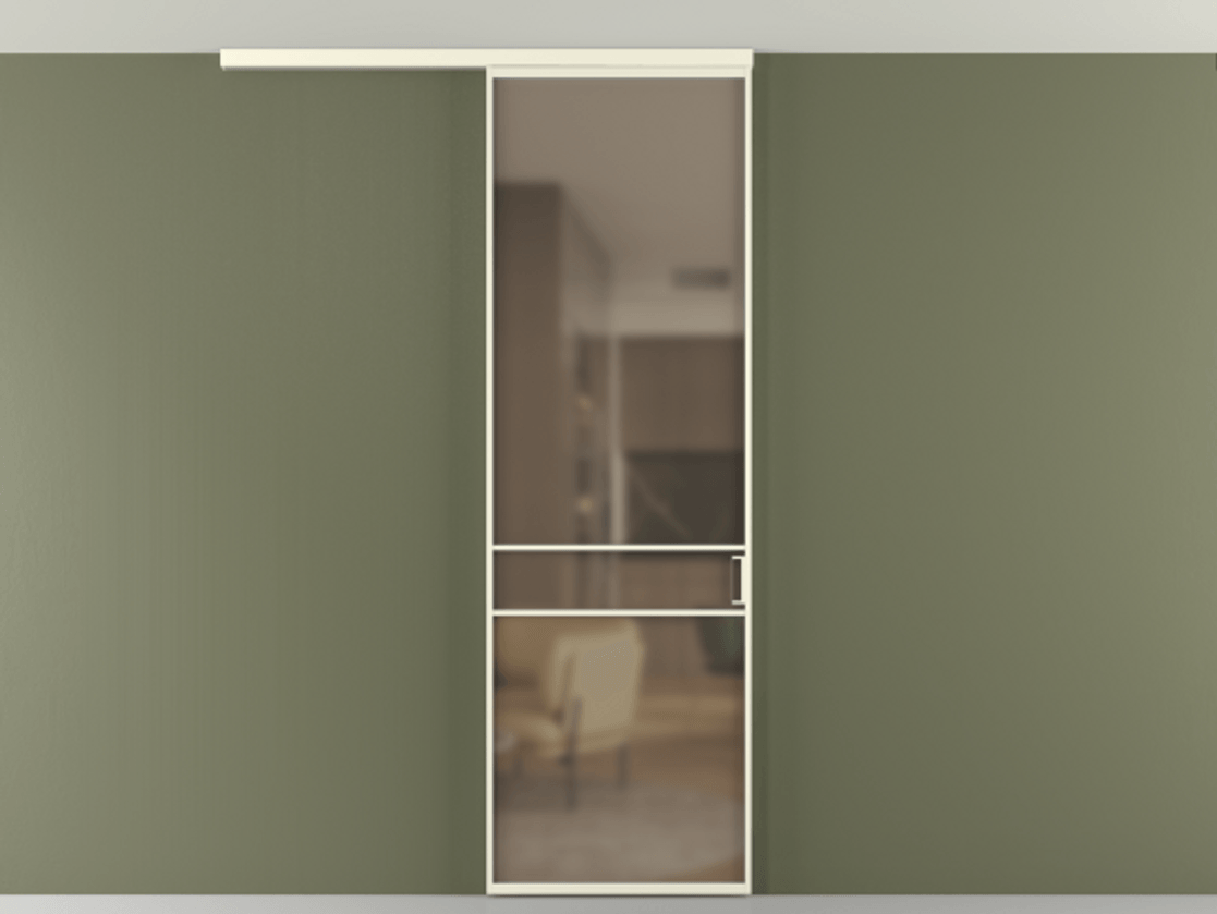 Перегородка Формато вдоль стены на потолок 1 створка АЛПР 040.02 Алюминий молочно-белый Сатинированное бронзовое стекло, триплекс Цена 141030 сом | Volhovec