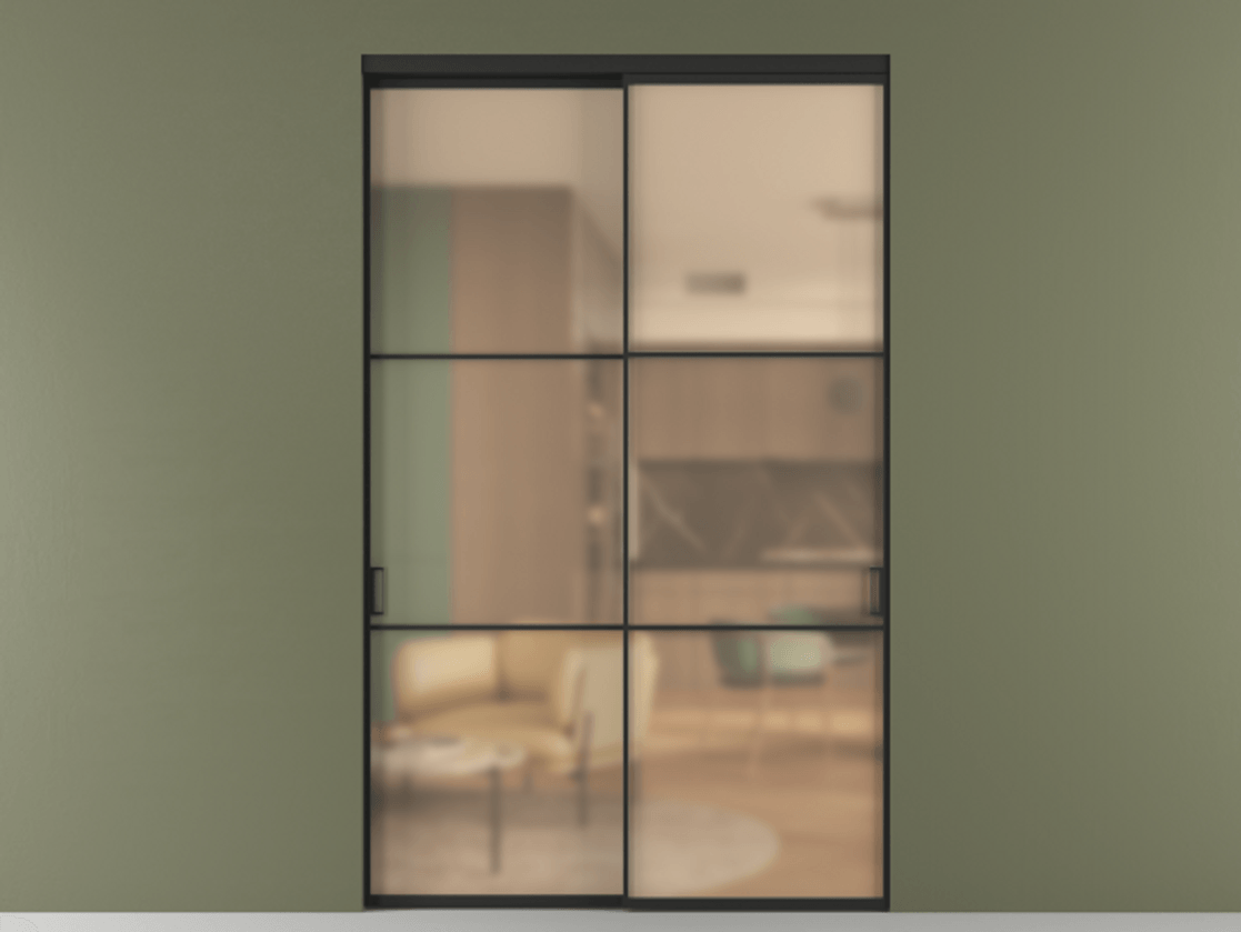 Перегородка Formato внутри проёма 2 створки АЛПР 040.03 Алюминий Черный Сатинированное оранжевое стекло, триплекс Цена 640930 сом  | Volhovec