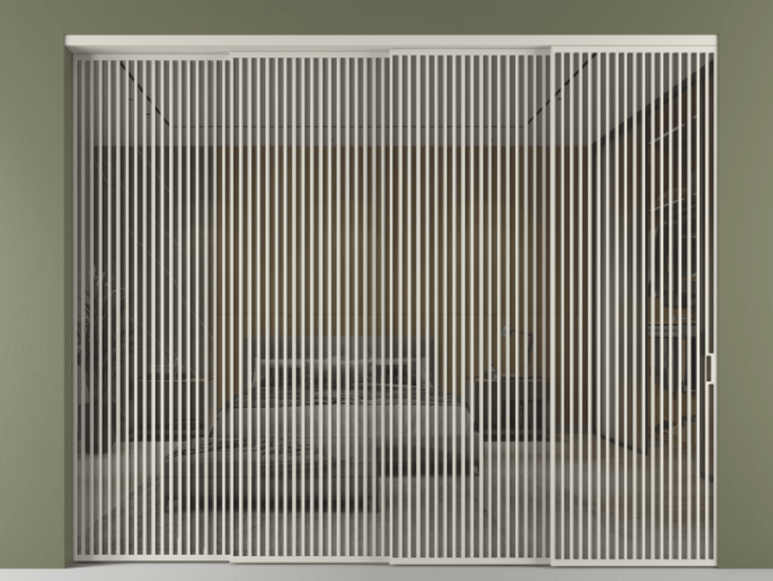 Перегородка Формато внутри проёма 4 створки с синхронным механизмом АЛПР 040.06 Алюминий тёплый серый Рефлективное серое стекло "Стопсол", калёное Цена 1169050 сом | Volhovec