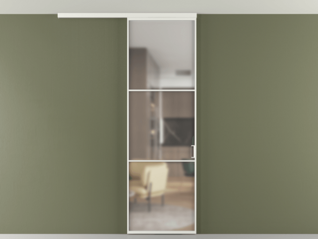 Перегородка Формато вдоль стены на потолок 1 створка АЛПР 040.03 Алюминий светло-серый Сатинированное стекло "Мателюкс Кристал Вижн", калёное, матовое, каленое 6 мм Цена 182740 сом | Volhovec