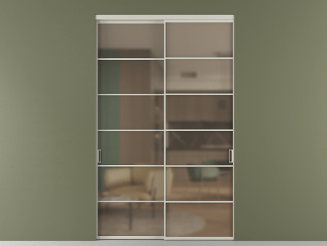 Перегородка Формато внутри проёма 2 створки АЛПР 040.04 Алюминий тёплый серый Сатинированное бронзовое стекло, триплекс Цена 635470 сом  | Volhovec