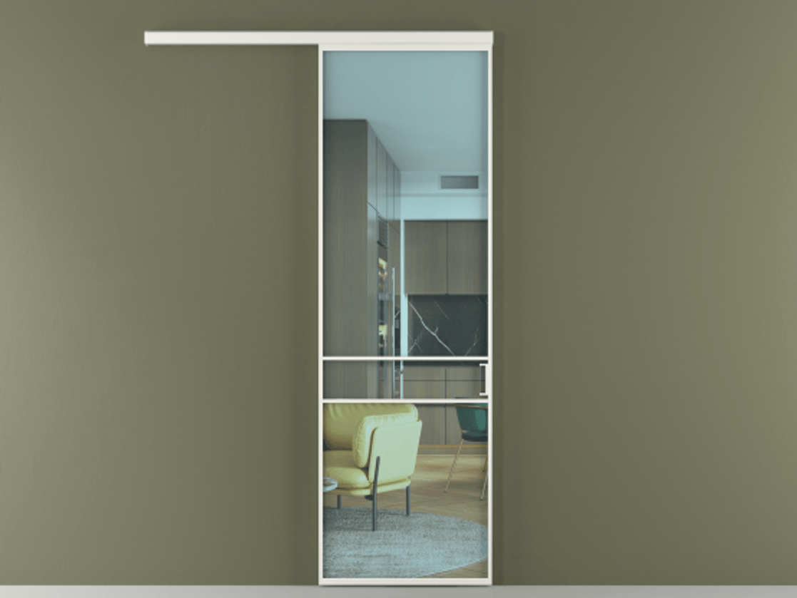 Перегородка Формато вдоль стены 1 створка АЛПР 040.02 Алюминий светло-серый Прозрачное голубое стекло, триплекс Цена 154450 сом  | Volhovec