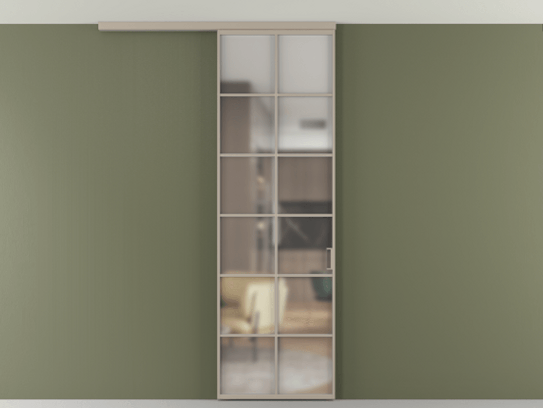 Перегородка Формато вдоль стены на потолок 1 створка АЛПР 040.05 Алюминий бисквитный Сатинированное стекло "Мателюкс Кристал Вижн", калёное, матовое, каленое 6 мм Цена 166351 сом | Volhovec