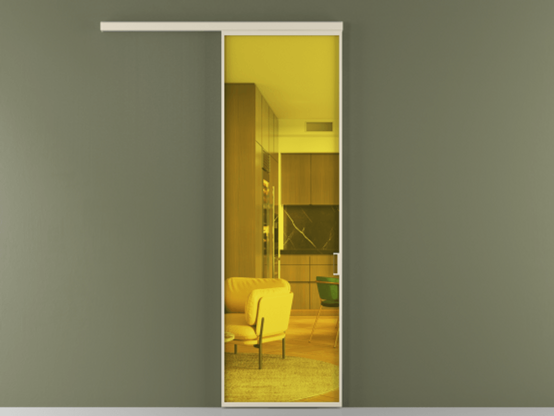 Перегородка Formato вдоль стены 1 створка АЛПР 040.01 Алюминий бежево-серый Прозрачное жёлтое стекло, триплекс Цена 148160 сом  | Volhovec