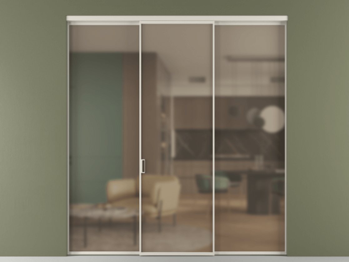 Перегородка Формато внутри проёма 3 створки АЛПР 040.01 Алюминий облачно-серый Сатинированное бронзовое стекло, триплекс Цена 327780 сом | Volhovec