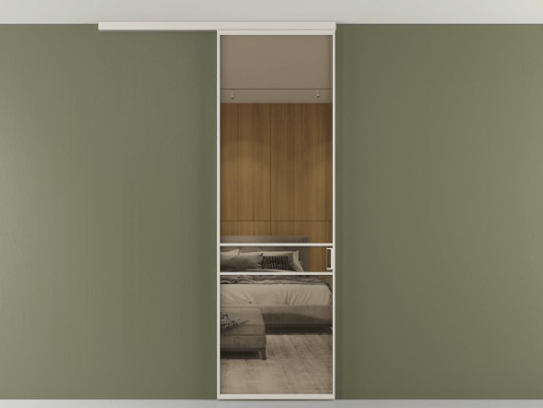 Перегородка Формато вдоль стены на потолок 1 створка АЛПР 040.02 Алюминий облачно-серый Рефлективное бронзовое стекло "Стопсол", калёное Цена 182740 сом | Volhovec