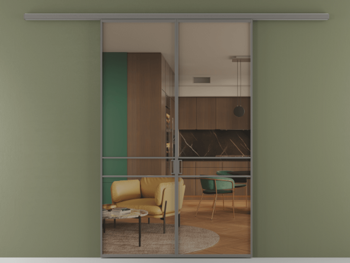 Перегородка Формато вдоль стены 2 створки АЛПР 040.02 Алюминий классический серый Прозрачное бронзовое стекло, триплекс Цена 284580 сом | Volhovec