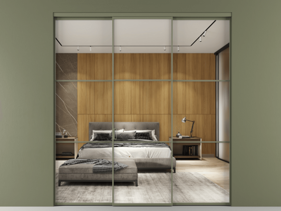 Перегородка Формато внутри проёма 3 створки АЛПР 040.03 Алюминий оливковый тёмный Двустороннее зеркало, триплекс , триплекс 6 мм Цена 345470 сом | Volhovec