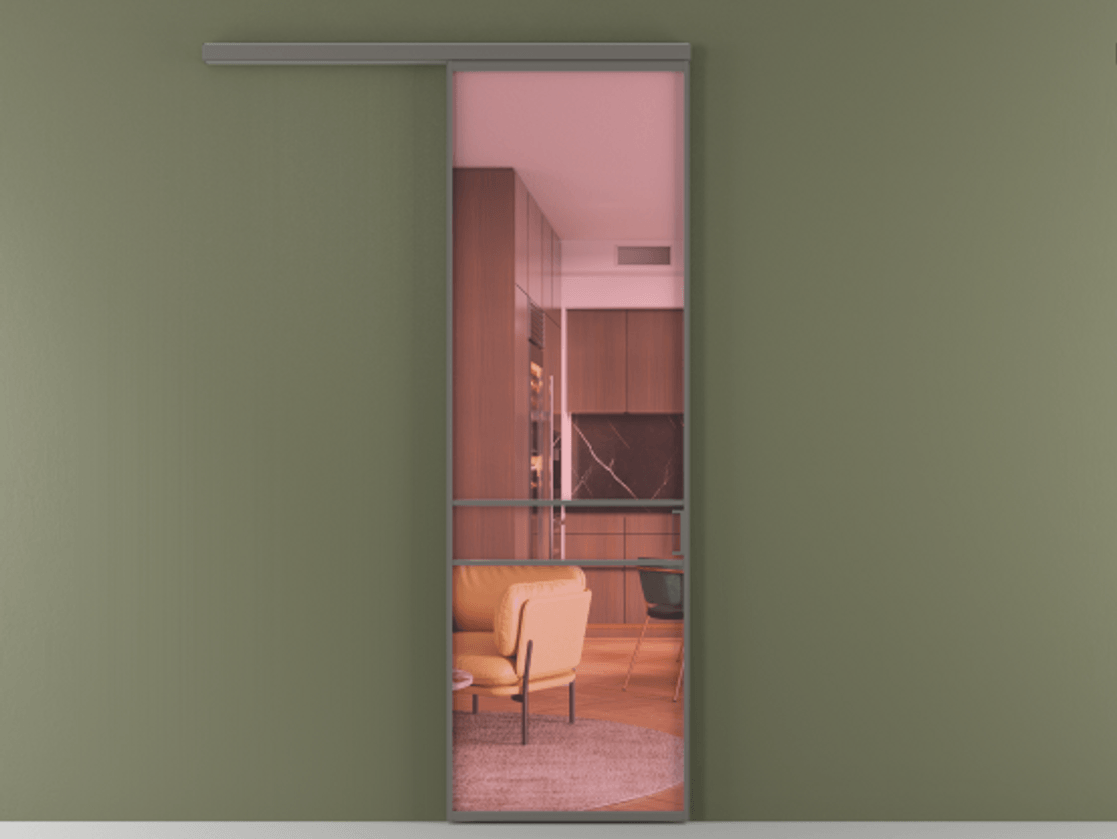 Перегородка Формато вдоль стены 1 створка АЛПР 040.02 Алюминий классический серый Прозрачное розовое стекло, триплекс Цена 154450 сом  | Volhovec