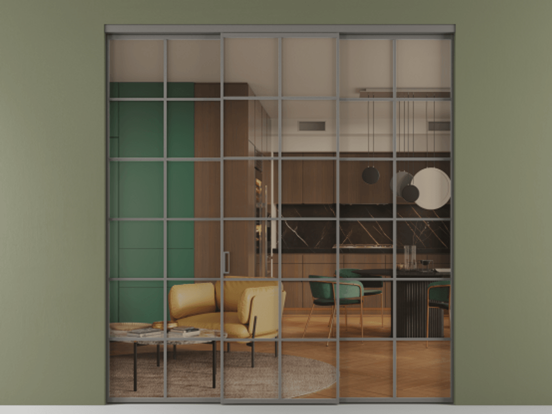 Перегородка Formato внутри проёма 3 створки АЛПР 040.05 Алюминий классический серый Прозрачное бронзовое стекло, триплекс Цена 371030 сом | Volhovec