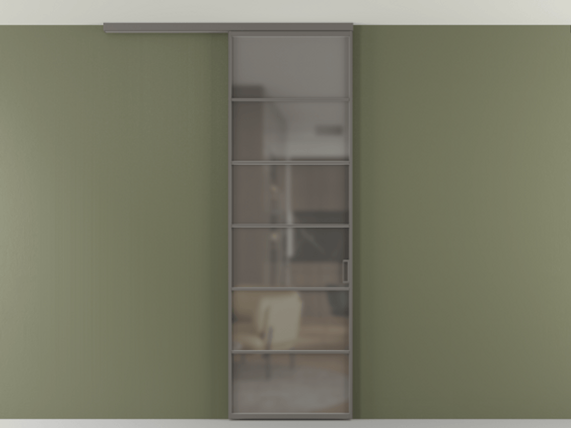 Перегородка Формато вдоль стены на потолок 1 створка АЛПР 040.04 Алюминий классический серый Сатинированное серое стекло, триплекс Цена 157030 сом | Volhovec