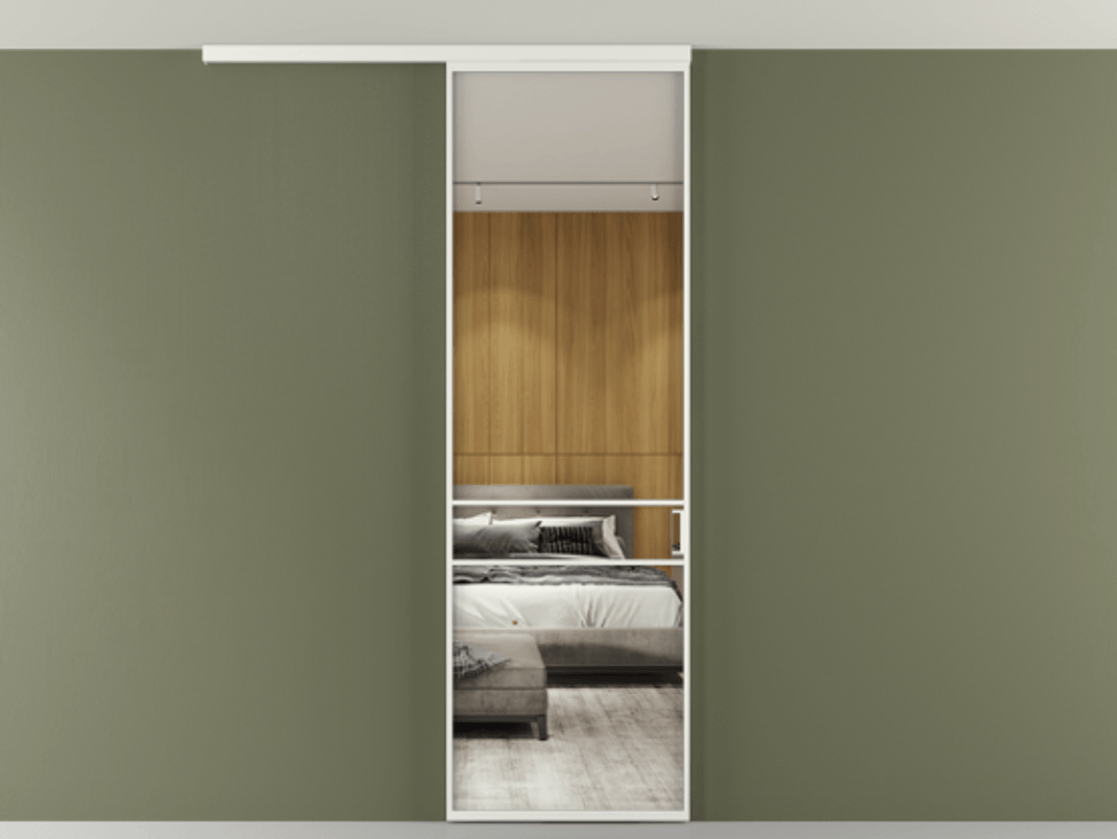 Перегородка Формато вдоль стены на потолок 1 створка АЛПР 040.02 Алюминий светло-серый Двустороннее зеркало, триплекс , триплекс 6 мм Цена 141030 сом | Volhovec