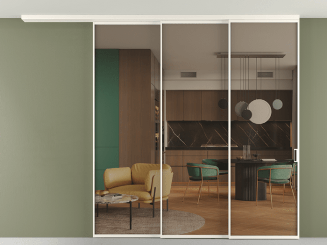 Перегородка Формато вдоль стены на потолок 3 створки с синхронным механизмом АЛПР 040.01 Алюминий пудровый белый Прозрачное бронзовое стекло, триплекс. Цена 556350 сом 1. Полотно 2 шт. (800/2100 мм)
2. Комплект установки раздвижной системы
3. Базовый комплект фурнитуры
4.Ручка Рондо. Фабрика дверей Волховец 8 (800) 551 43 19 Перегородка Формато вдоль стены на потолок 3 створки с синхронным механизмом АЛПР 040.01 Алюминий пудровый белый Прозрачное бронзовое стекло, триплекс Цена 556350 сом | Volhovec