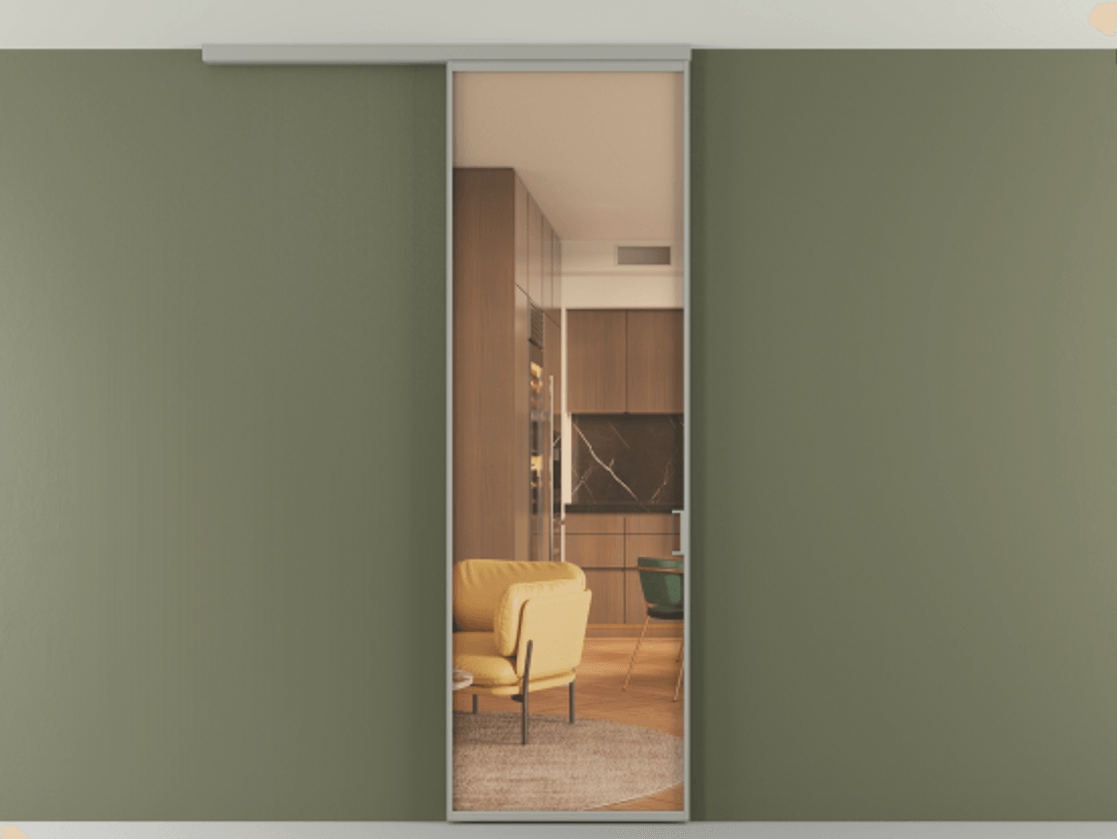 Перегородка Формато вдоль стены на потолок 1 створка АЛПР 040.01 Алюминий нейтральный серый Прозрачное оранжевое стекло, триплекс Цена 134540 сом | Volhovec