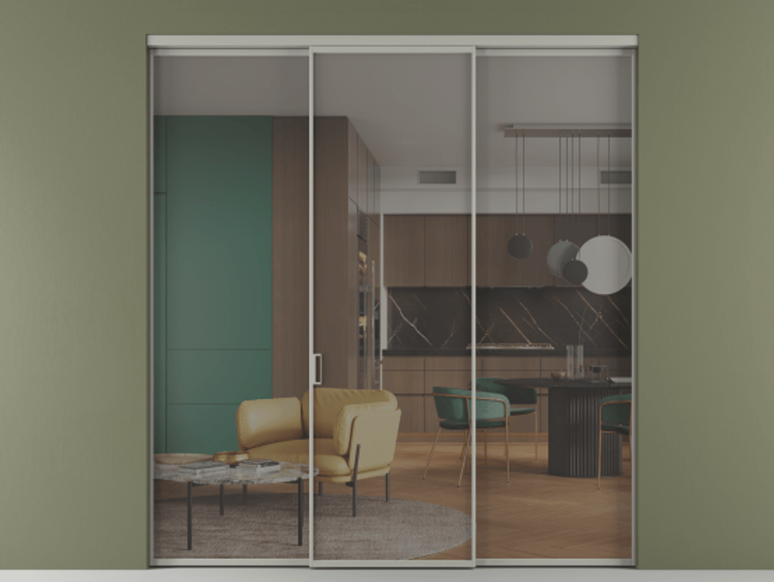 Перегородка Формато внутри проёма 3 створки АЛПР 040.01 Алюминий нейтральный серый Прозрачное серое стекло, триплекс Цена 327780 сом | Volhovec