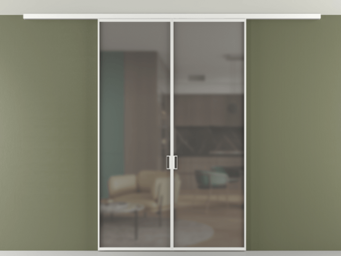 Перегородка Формато вдоль стены на потолок 2 створки АЛПР 040.01 Алюминий белоснежный Сатинированное серое стекло, триплекс Цена 258740 сом | Volhovec