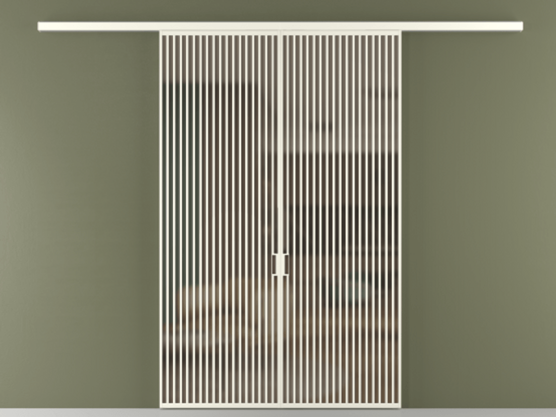 Перегородка Формато вдоль стены 2 створки АЛПР 040.06 Алюминий жемчужный Сатинированное бронзовое стекло, триплекс Цена 498610 сом | Volhovec