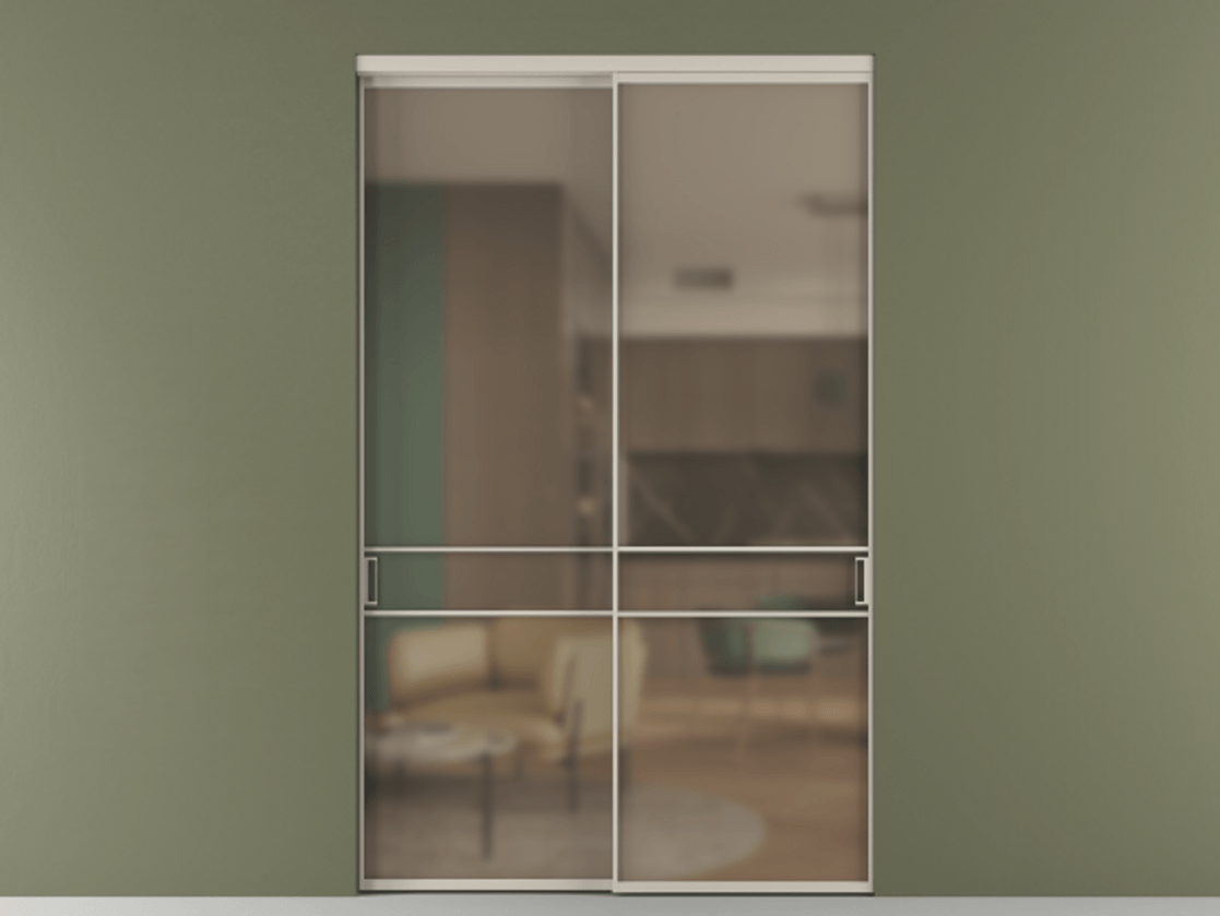 Перегородка Formato внутри проёма 2 створки АЛПР 040.02 Алюминий светло-бежевый Сатинированное бронзовое стекло, триплекс Цена 673110 сом  | Volhovec