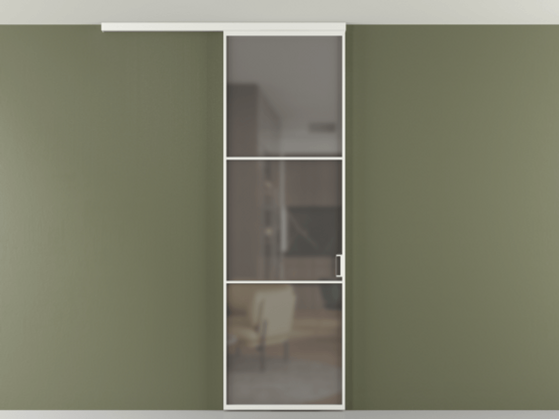 Перегородка Формато вдоль стены на потолок 1 створка АЛПР 040.03 Алюминий светло-серый Сатинированное серое стекло, триплекс Цена 141030 сом | Volhovec