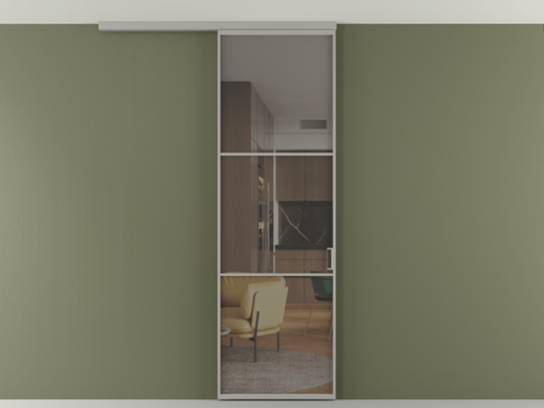 Перегородка Формато вдоль стены на потолок 1 створка АЛПР 040.03 Алюминий нейтральный серый Прозрачное серое стекло, триплекс Цена 147040 сом | Volhovec