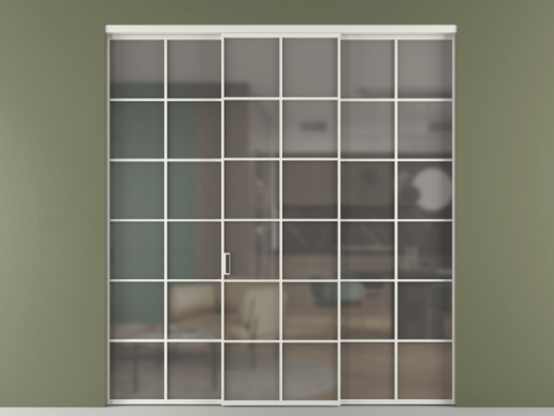 Перегородка Формато внутри проёма 3 створки АЛПР 040.05 Алюминий серый Сатинированное серое стекло, триплекс Цена 371030 сом | Volhovec