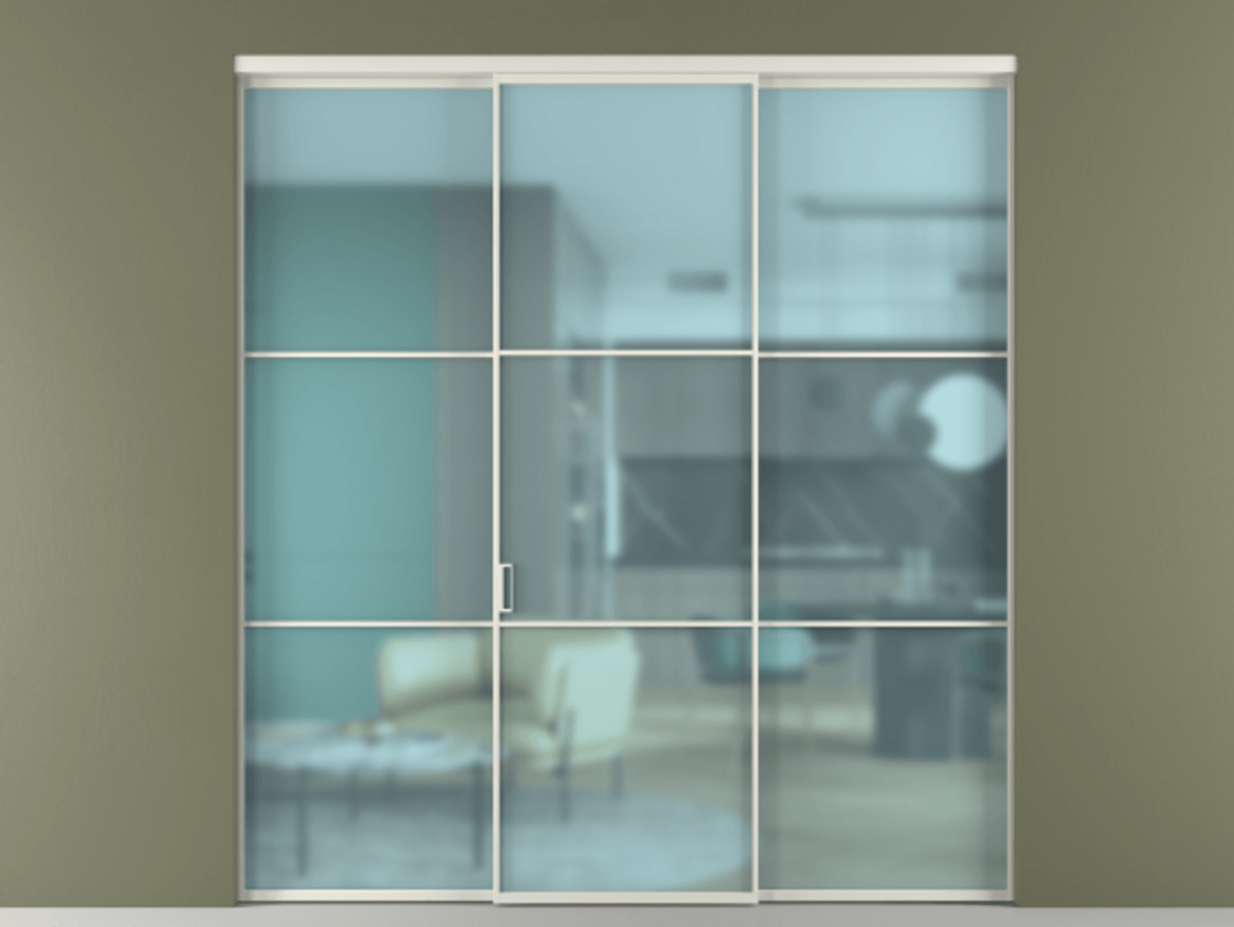 Перегородка Формато внутри проёма 3 створки АЛПР 040.03 Алюминий Белый Сатинированное голубое стекло, триплекс Цена 331930 сом | Volhovec