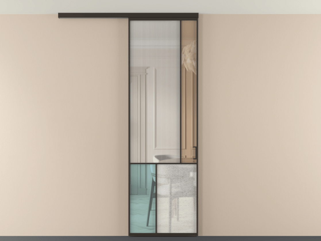 Перегородка Мозаик вдоль стены на потолок 1 створка АЛПР 041.21 Алюминий антрацит Комбинация стекол Группы 1 и Группы 3 Цена 205350 сом | Volhovec