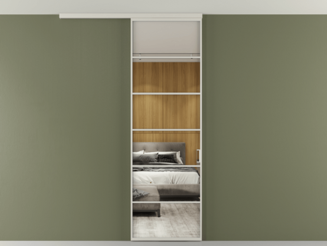 Перегородка Формато вдоль стены на потолок 1 створка АЛПР 040.04 Алюминий тёплый серый Двустороннее зеркало, триплекс , триплекс 6 мм Цена 150390 сом | Volhovec