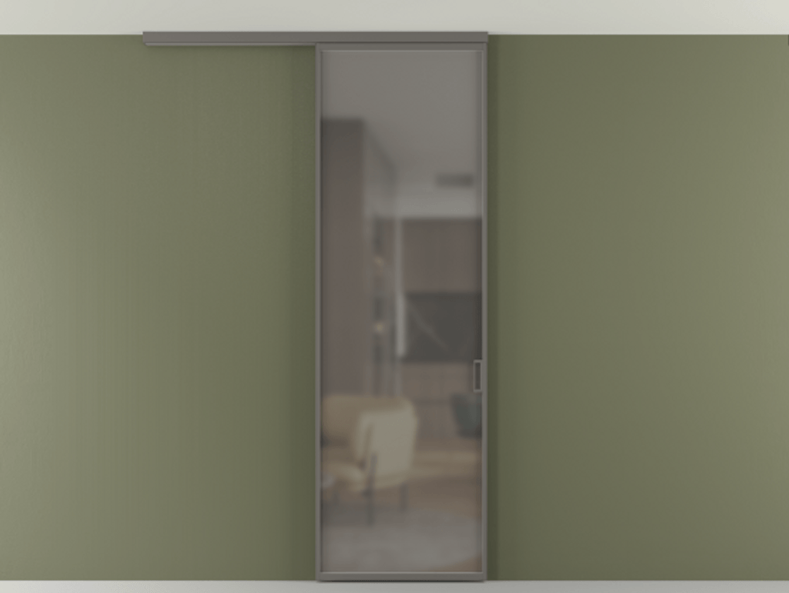 Перегородка Формато вдоль стены на потолок 1 створка АЛПР 040.01 Алюминий классический серый Сатинированное серое стекло, триплекс Цена 134540 сом | Volhovec