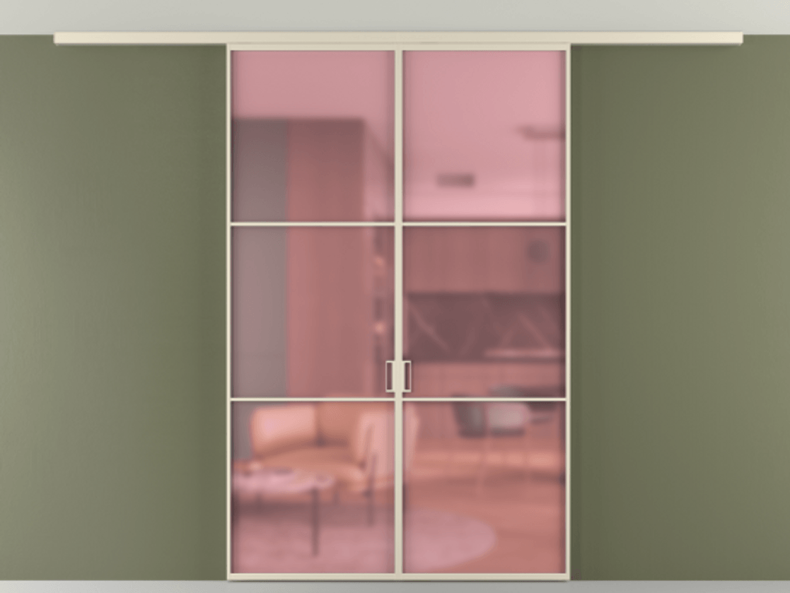 Перегородка Формато вдоль стены на потолок 2 створки АЛПР 040.03 Алюминий бежево-серый Сатинированное розовое стекло, триплекс Цена 271710 сом | Volhovec