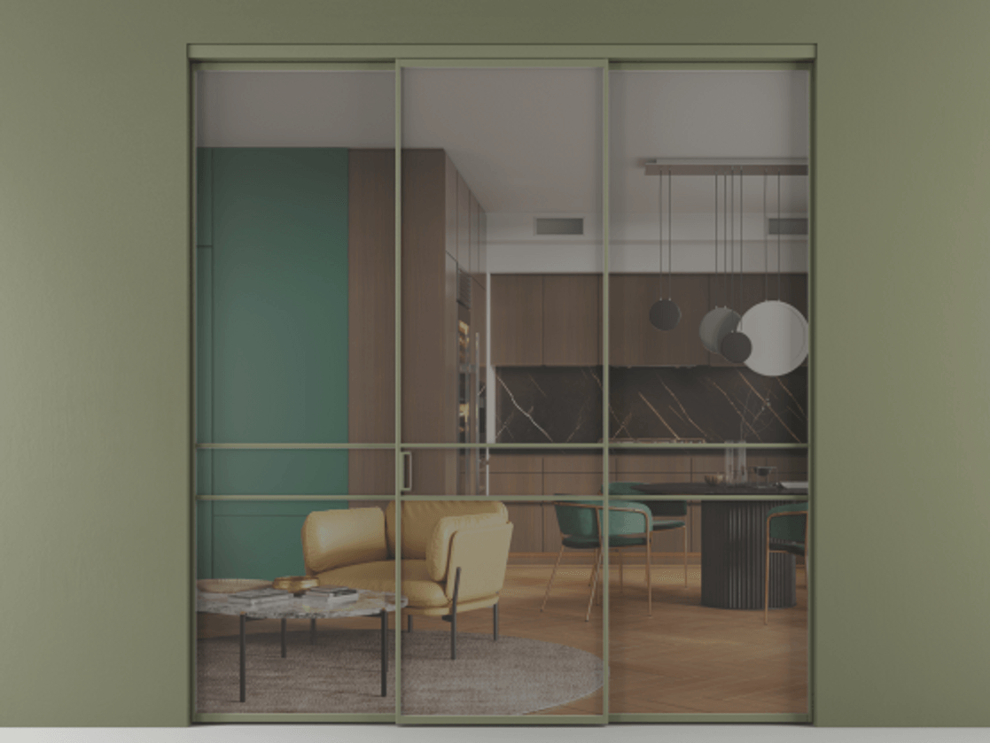 Перегородка Формато внутри проёма 3 створки АЛПР 040.02 Алюминий оливковый тёмный Прозрачное серое стекло, триплекс Цена 345470 сом | Volhovec