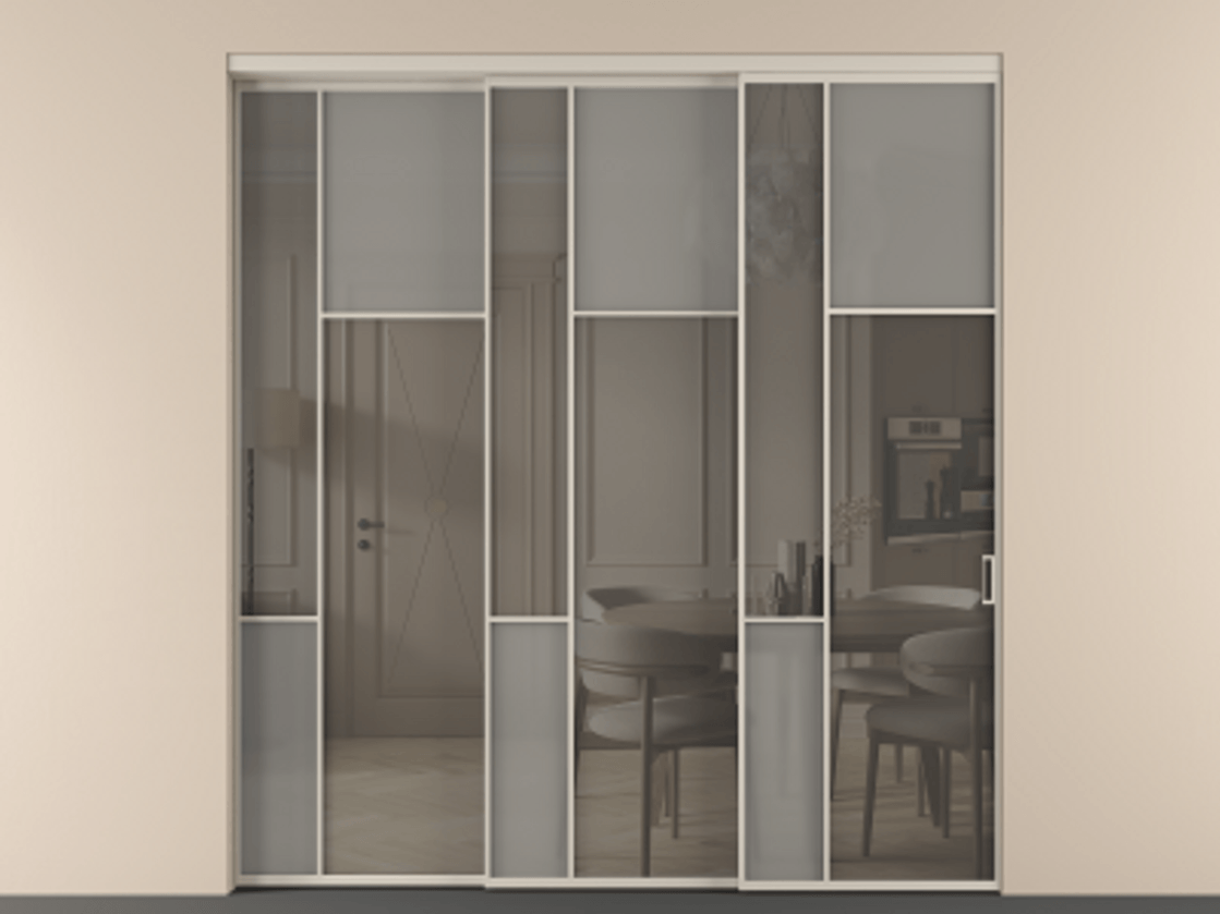 Перегородка Мозаик внутри проёма 3 створки с синхронным механизмом АЛПР 041.11 Алюминий светло-бежевый Сатинированное серое стекло, триплекс, 6 мм + Прозрачное серое стекло, триплекс. Цена 636840 сом . Фабрика дверей Волховец 8 (800) 551 43 19 Перегородка Мозаик внутри проёма 3 створки с синхронным механизмом АЛПР 041.11 Алюминий светло-бежевый Сатинированное серое стекло, триплекс, 6 мм + Прозрачное серое стекло, триплекс Цена 636840 сом | Volhovec