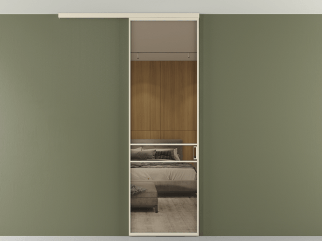 Перегородка Formato вдоль стены на потолок 1 створка АЛПР 040.02 Алюминий бежево-серый Рефлективное бронзовое стекло "Стопсол", калёное Цена 182740 сом | Volhovec