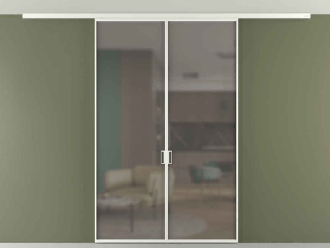 Перегородка Формато вдоль стены на потолок 2 створки АЛПР 040.01 Алюминий светло-серый Сатинированное серое стекло, триплекс Цена 258740 сом | Volhovec