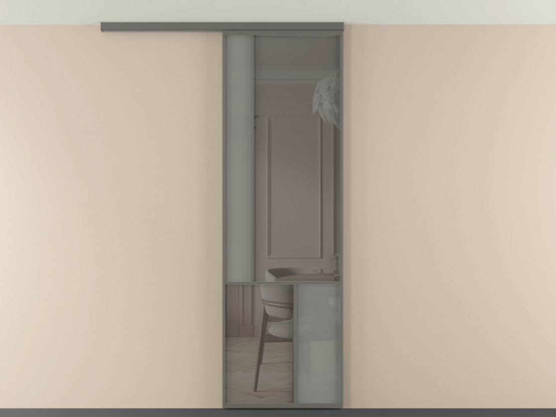 Перегородка Мозаик вдоль стены на потолок 1 створка АЛПР 041.20 Алюминий классический серый Сатинированное серое стекло, триплекс, 6 мм + Прозрачное серое стекло, триплекс Цена 196620 сом | Volhovec