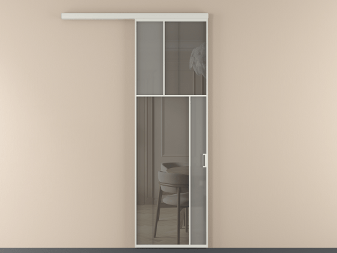 Перегородка Мозаик вдоль стены 1 створка АЛПР 041.23 Алюминий Белый Сатинированное серое стекло, триплекс, 6 мм + Прозрачное серое стекло, триплекс Цена 199120 сом | Volhovec